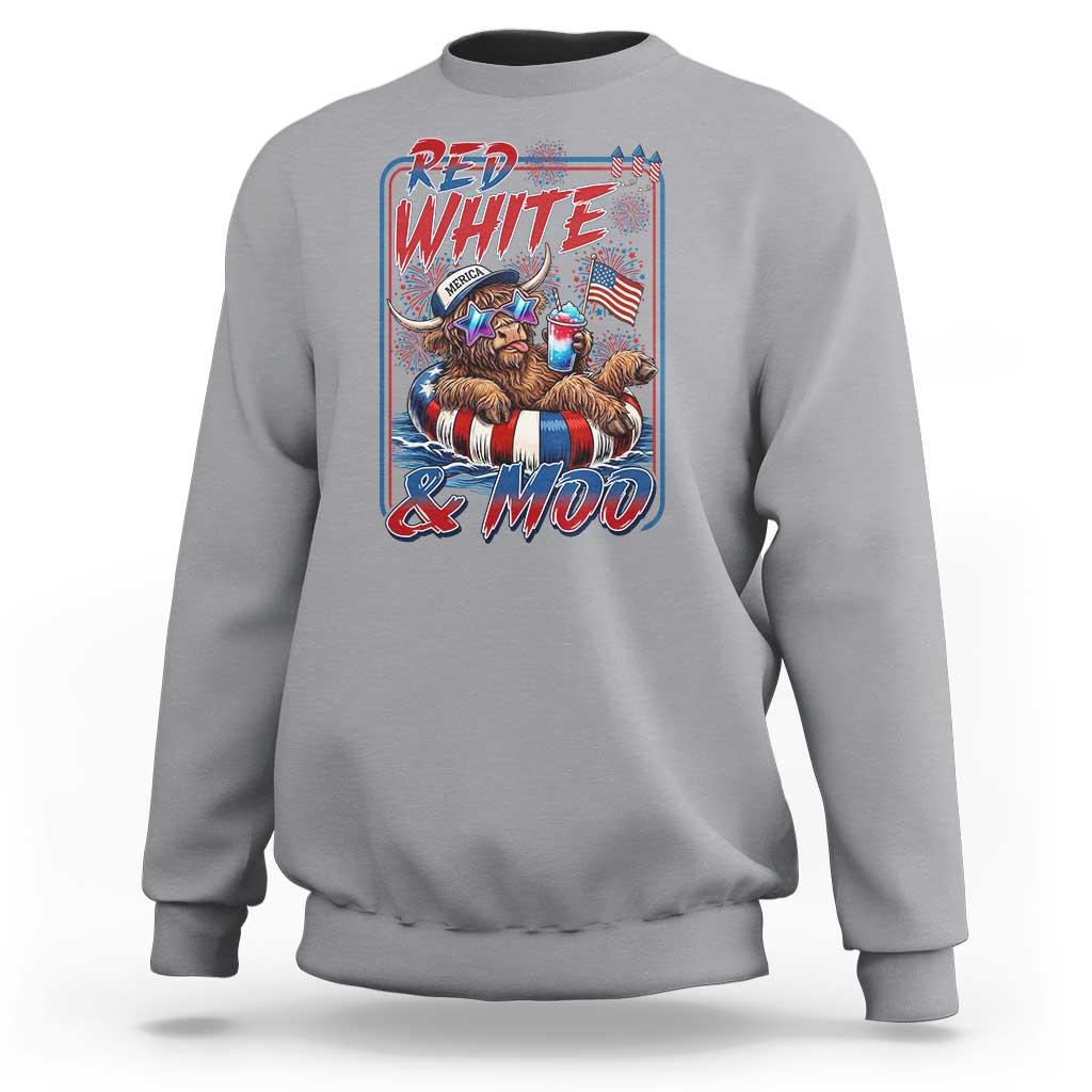 Funny Highland Cow Pool Party 4th Of July Sweatshirt Red White And Moo