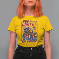 Funny Highland Cow Pool Party 4th Of July T Shirt For Women Red White And Moo