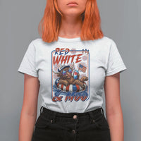 Funny Highland Cow Pool Party 4th Of July T Shirt For Women Red White And Moo