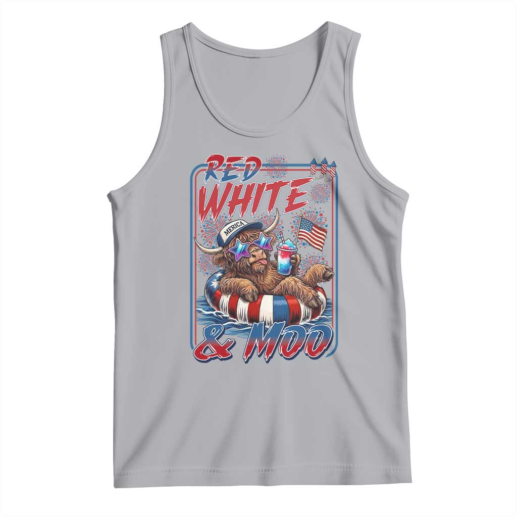 Funny Highland Cow Pool Party 4th Of July Tank Top Red White And Moo