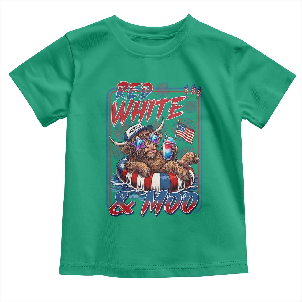 Funny Highland Cow Pool Party 4th Of July Toddler T Shirt Red White And Moo
