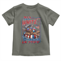 Funny Highland Cow Pool Party 4th Of July Toddler T Shirt Red White And Moo