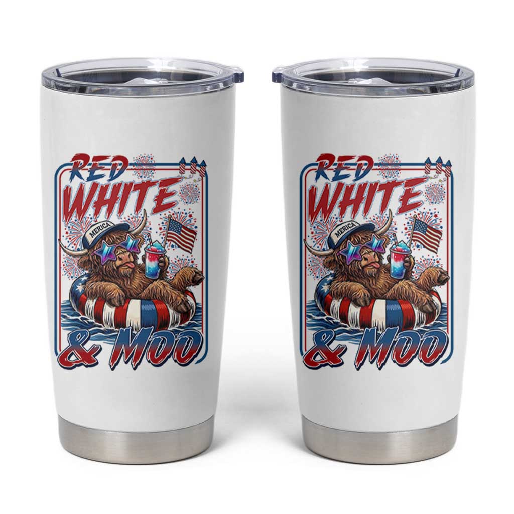 Funny Highland Cow Pool Party 4th Of July Tumbler Cup Red White And Moo