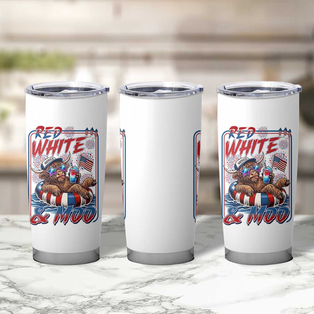 Funny Highland Cow Pool Party 4th Of July Tumbler Cup Red White And Moo