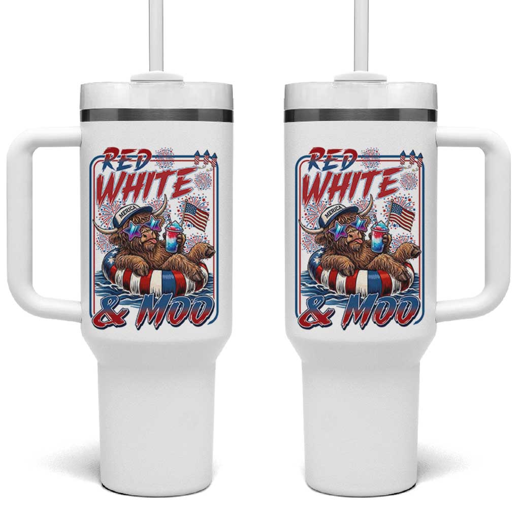 Funny Highland Cow Pool Party 4th Of July Tumbler With Handle Red White And Moo