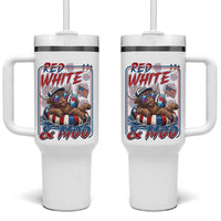 Funny Highland Cow Pool Party 4th Of July Tumbler With Handle Red White And Moo