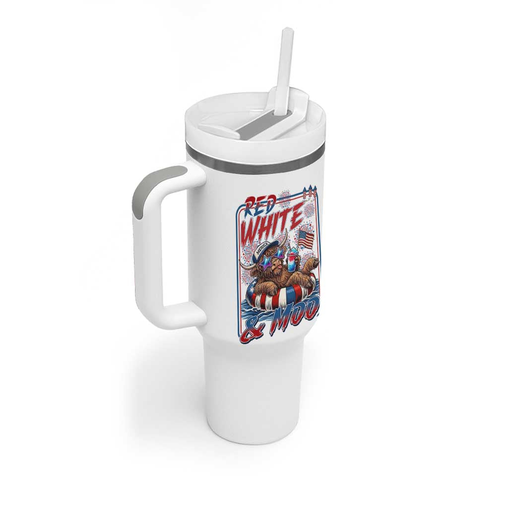 Funny Highland Cow Pool Party 4th Of July Tumbler With Handle Red White And Moo