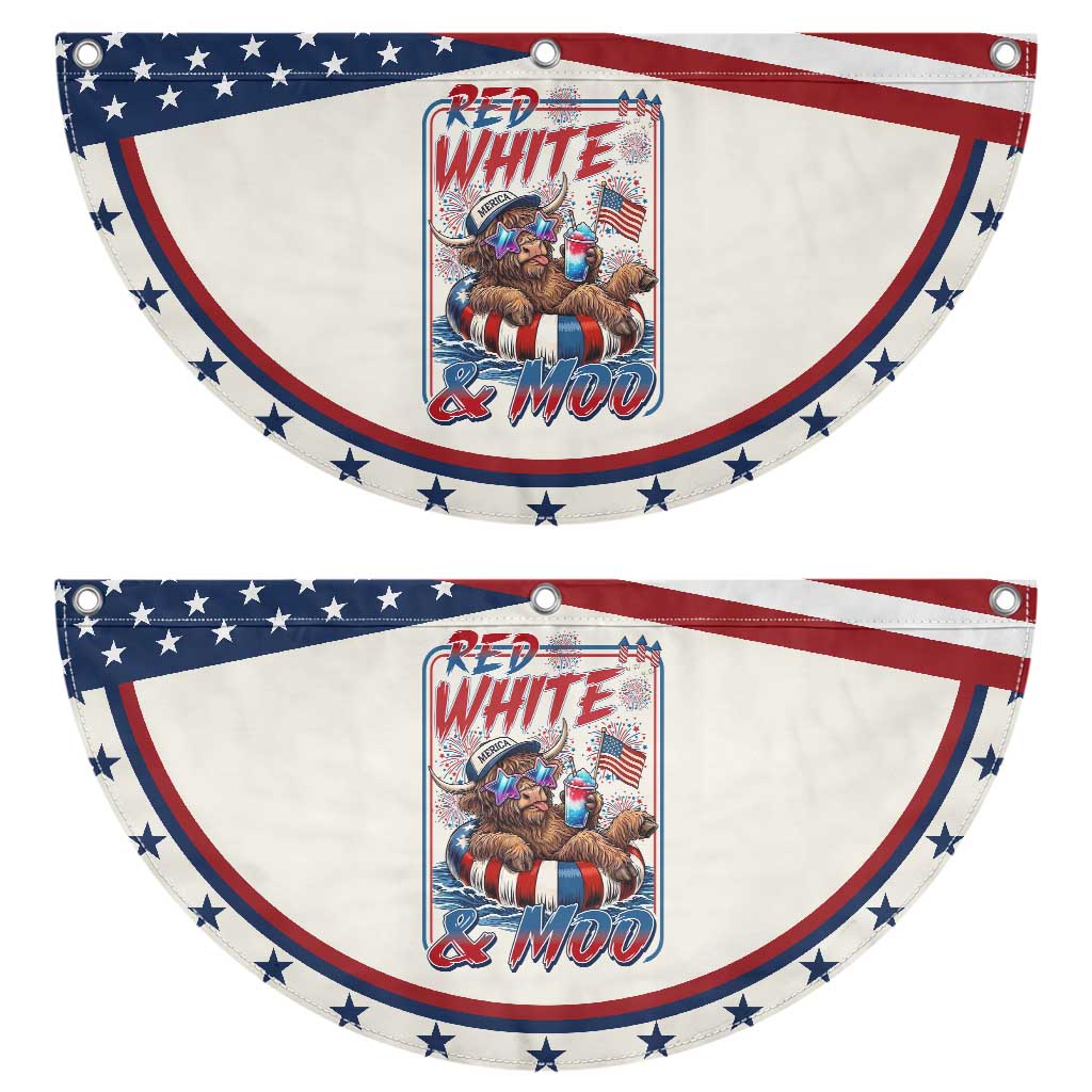 Funny Highland Cow Pool Party 4th Of July Patriotic Fan Flag Red White And Moo