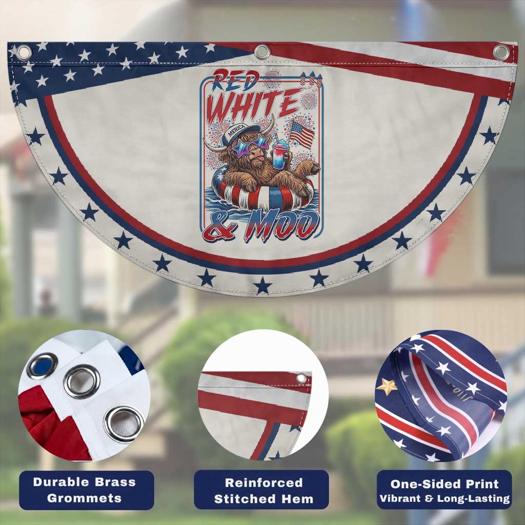 Funny Highland Cow Pool Party 4th Of July Patriotic Fan Flag Red White And Moo