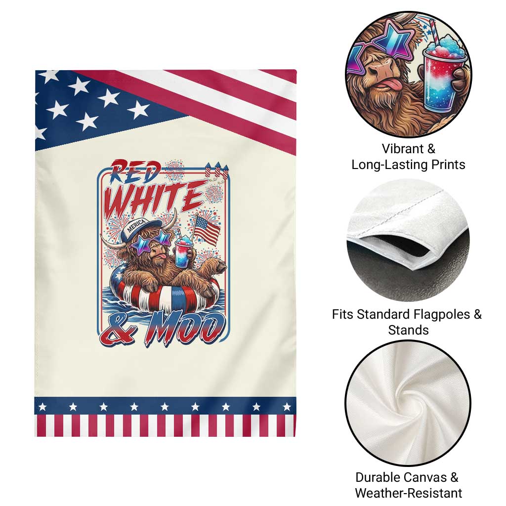 Funny Highland Cow Pool Party 4th Of July Patriotic Garden Flag Red White And Moo
