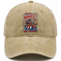 Funny Highland Cow Pool Party 4th Of July Washed Cotton Baseball Cap Red White And Moo
