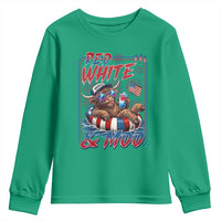 Funny Highland Cow Pool Party 4th Of July Youth Sweatshirt Red White And Moo