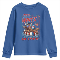 Funny Highland Cow Pool Party 4th Of July Youth Sweatshirt Red White And Moo