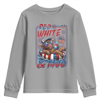 Funny Highland Cow Pool Party 4th Of July Youth Sweatshirt Red White And Moo