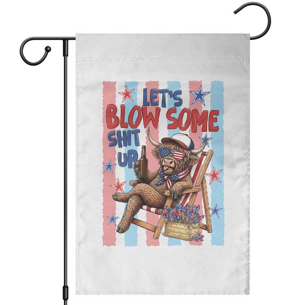 Funny Patriotic Highland Cow Garden Flag 4th Of July Fireworks Celebration