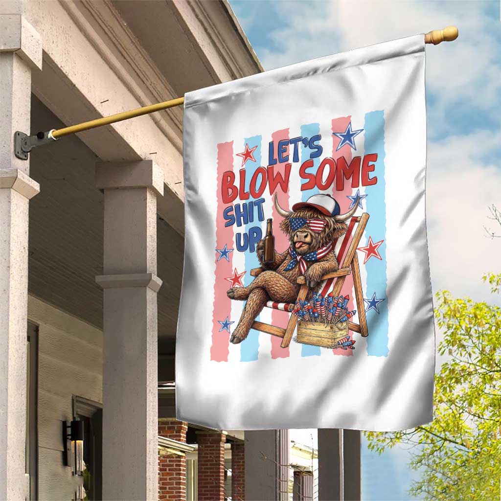 Funny Patriotic Highland Cow Garden Flag 4th Of July Fireworks Celebration