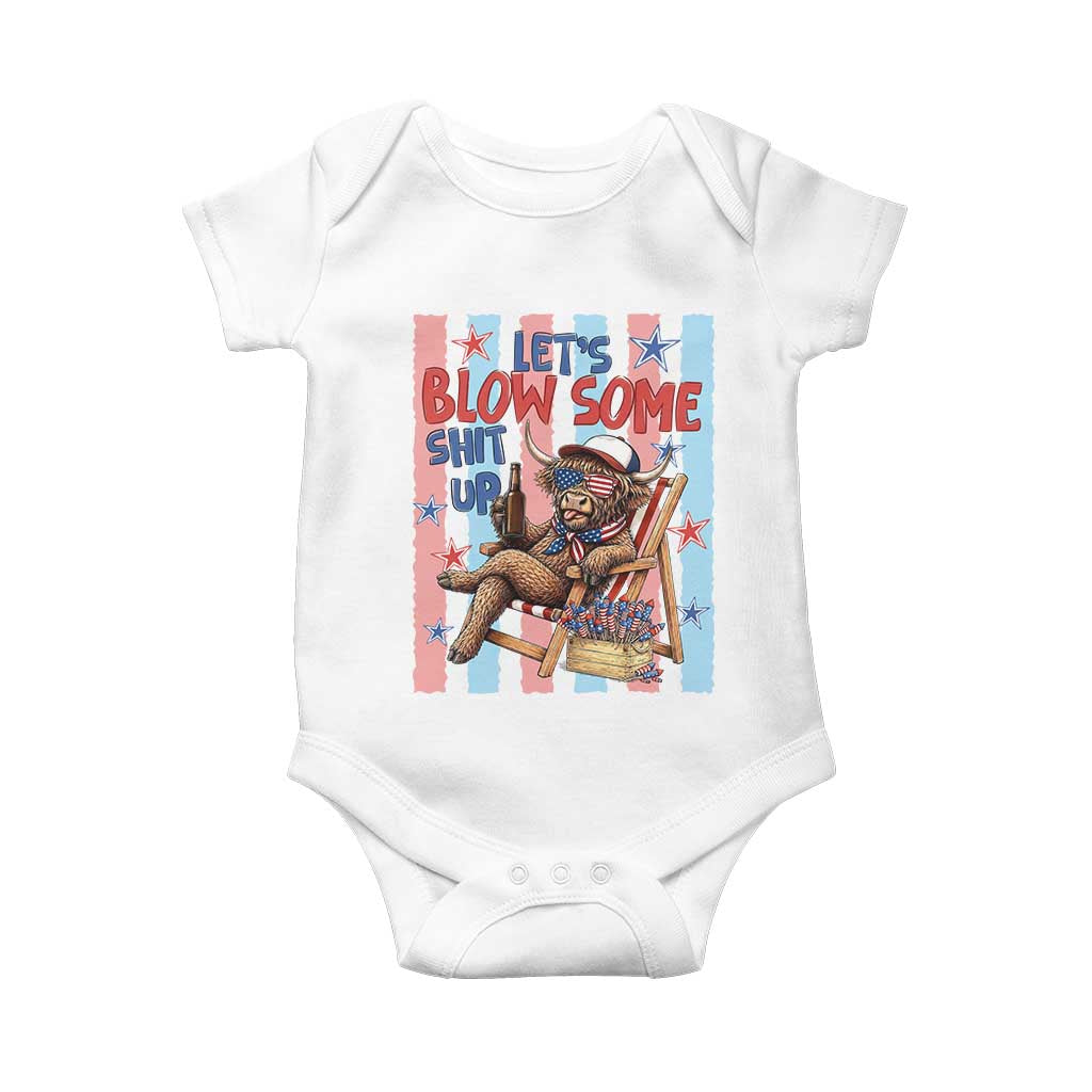 Funny Patriotic Highland Cow Baby Onesie 4th Of July Fireworks Celebration