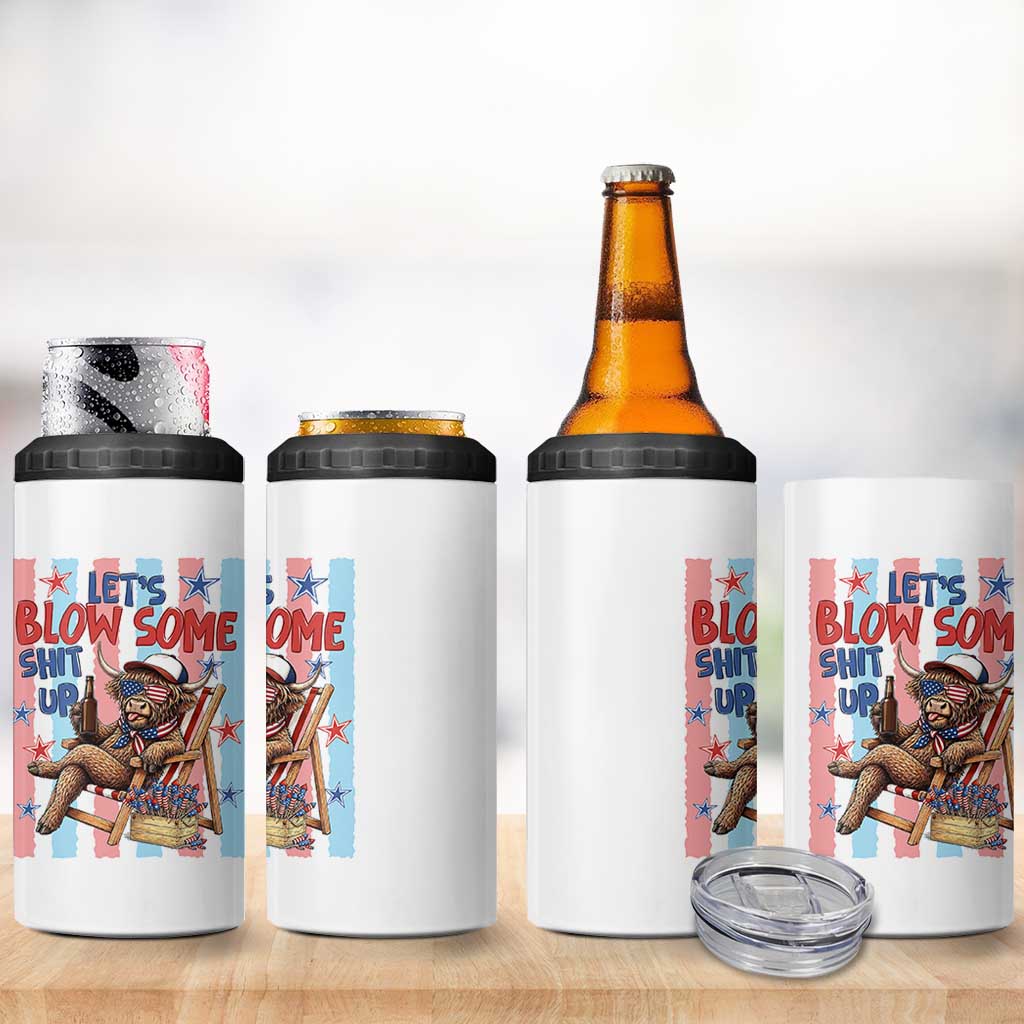 Funny Patriotic Highland Cow 4 in 1 Can Cooler Tumbler 4th Of July Fireworks Celebration