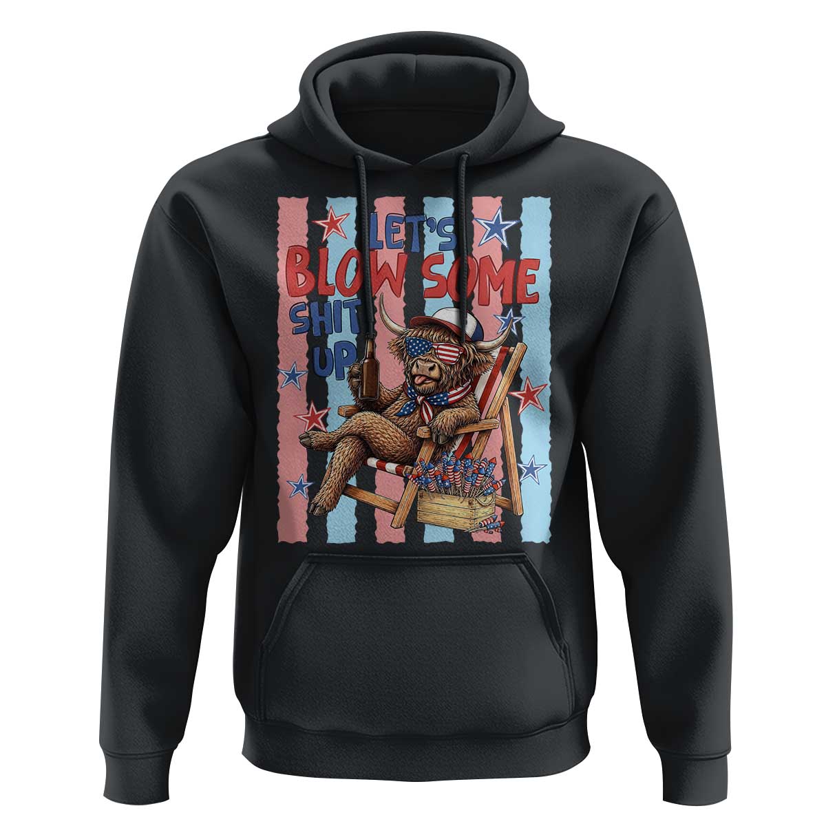 Funny Patriotic Highland Cow Hoodie 4th Of July Fireworks Celebration