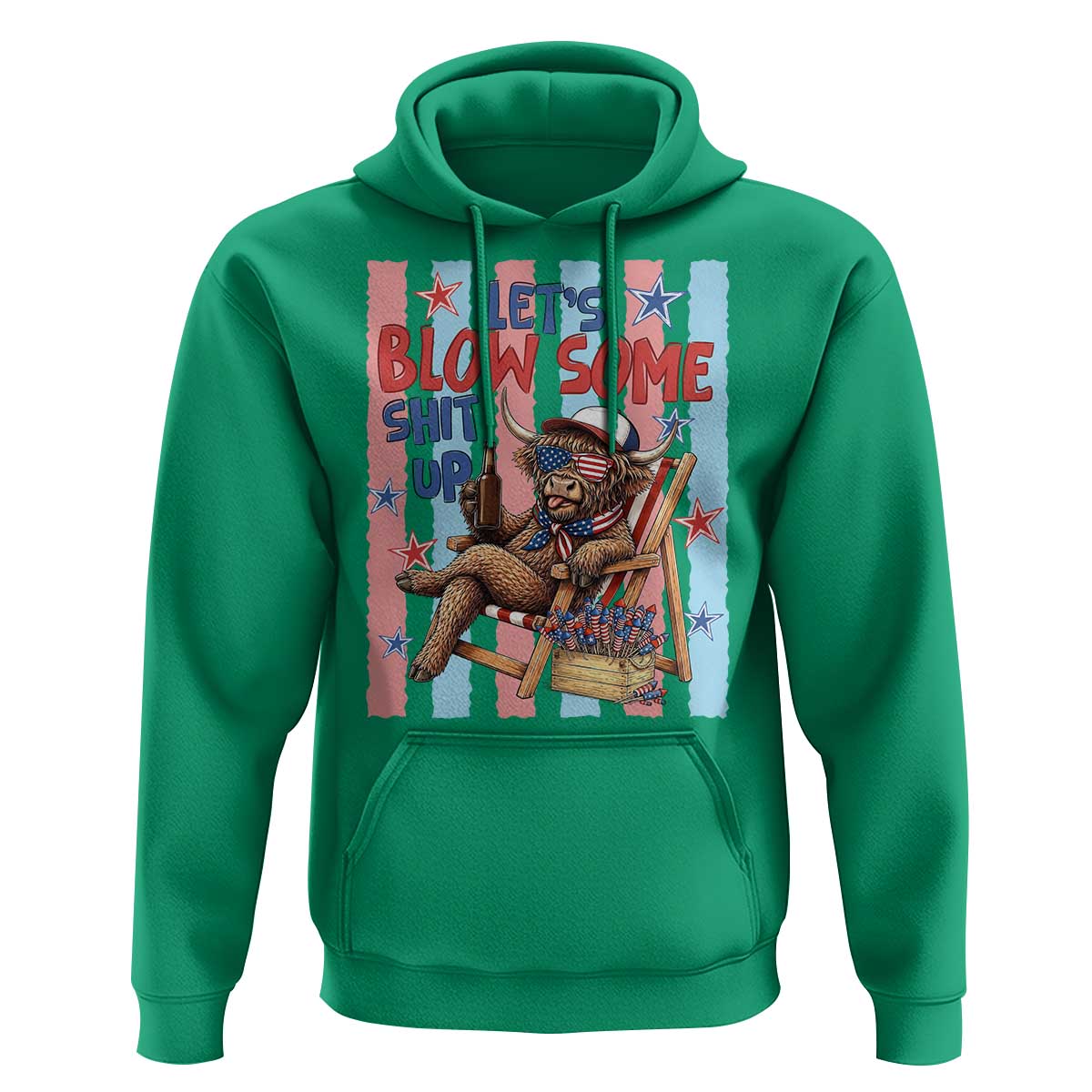 Funny Patriotic Highland Cow Hoodie 4th Of July Fireworks Celebration