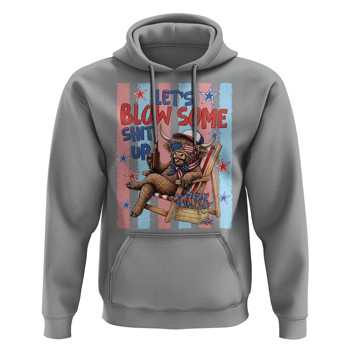 Funny Patriotic Highland Cow Hoodie 4th Of July Fireworks Celebration