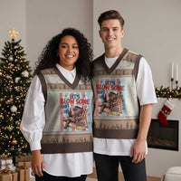 Funny Patriotic Highland Cow V-Neck Knit Sweater Vest 4th Of July Fireworks Celebration