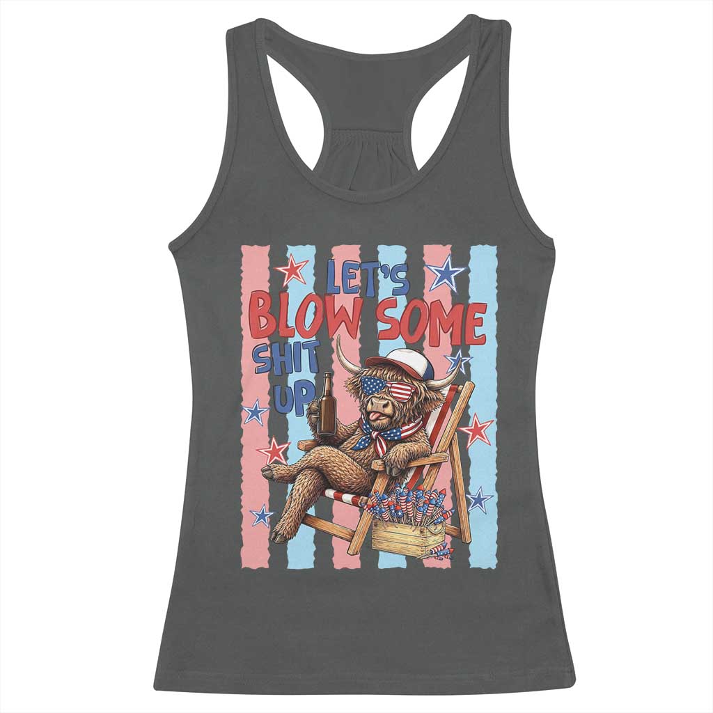Funny Patriotic Highland Cow Racerback Tank Top 4th Of July Fireworks Celebration