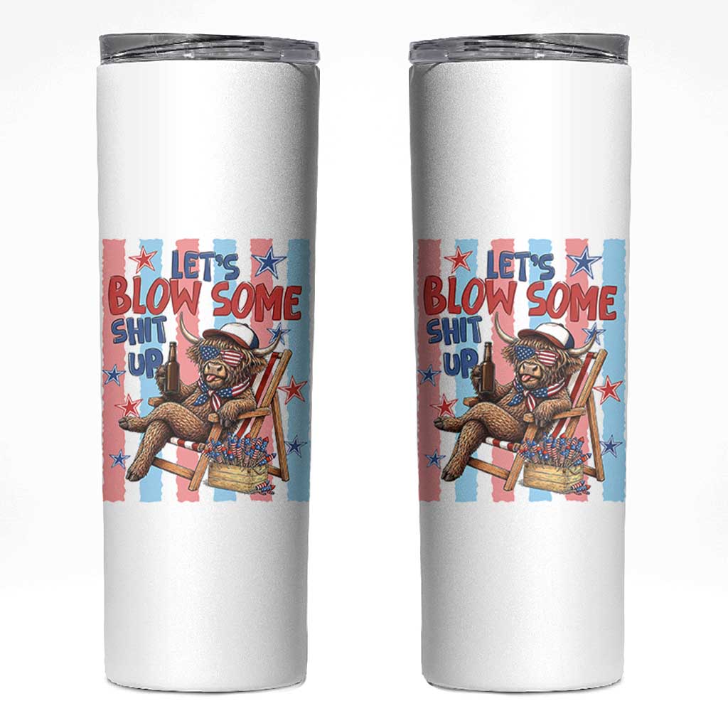 Funny Patriotic Highland Cow Skinny Tumbler 4th Of July Fireworks Celebration