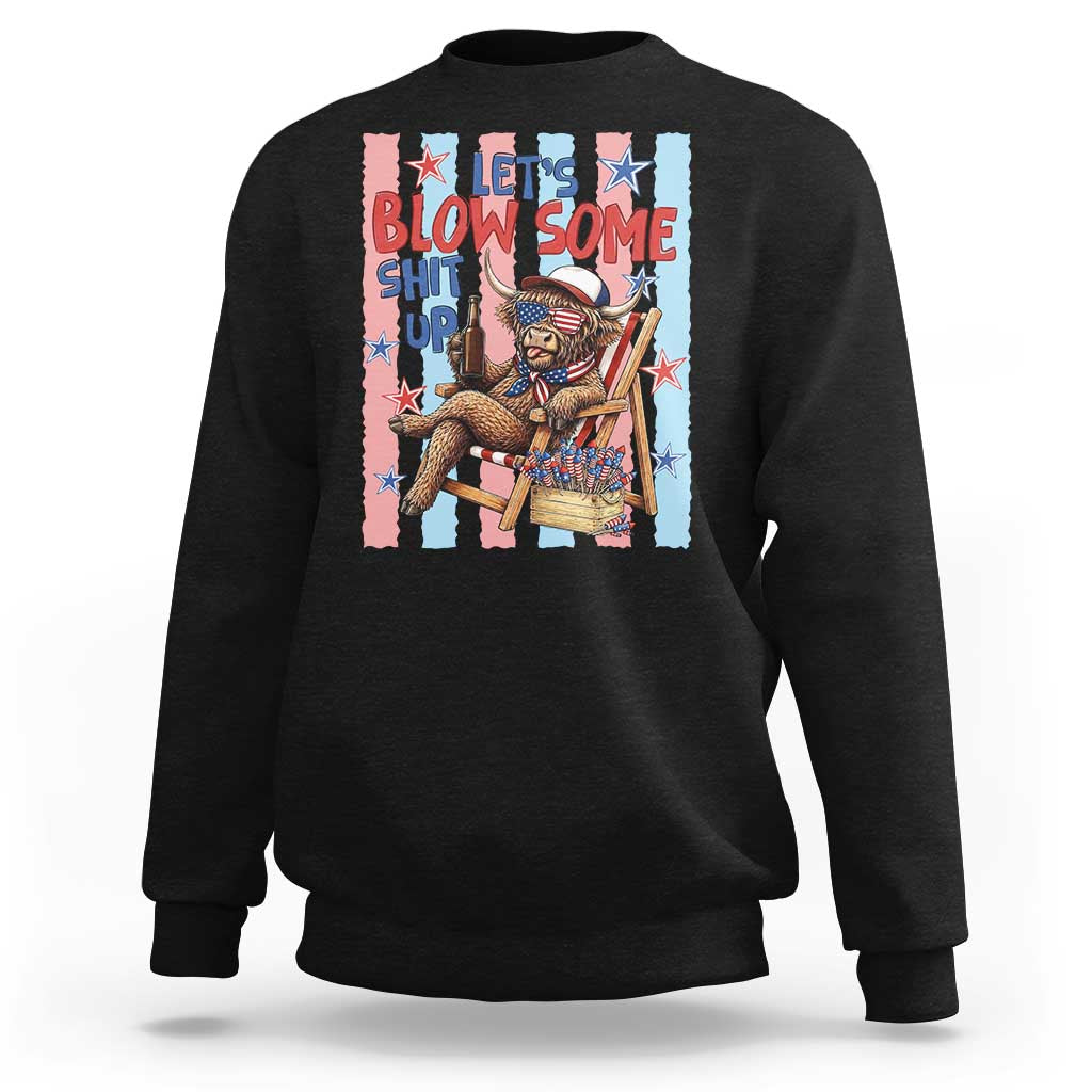 Funny Patriotic Highland Cow Sweatshirt 4th Of July Fireworks Celebration