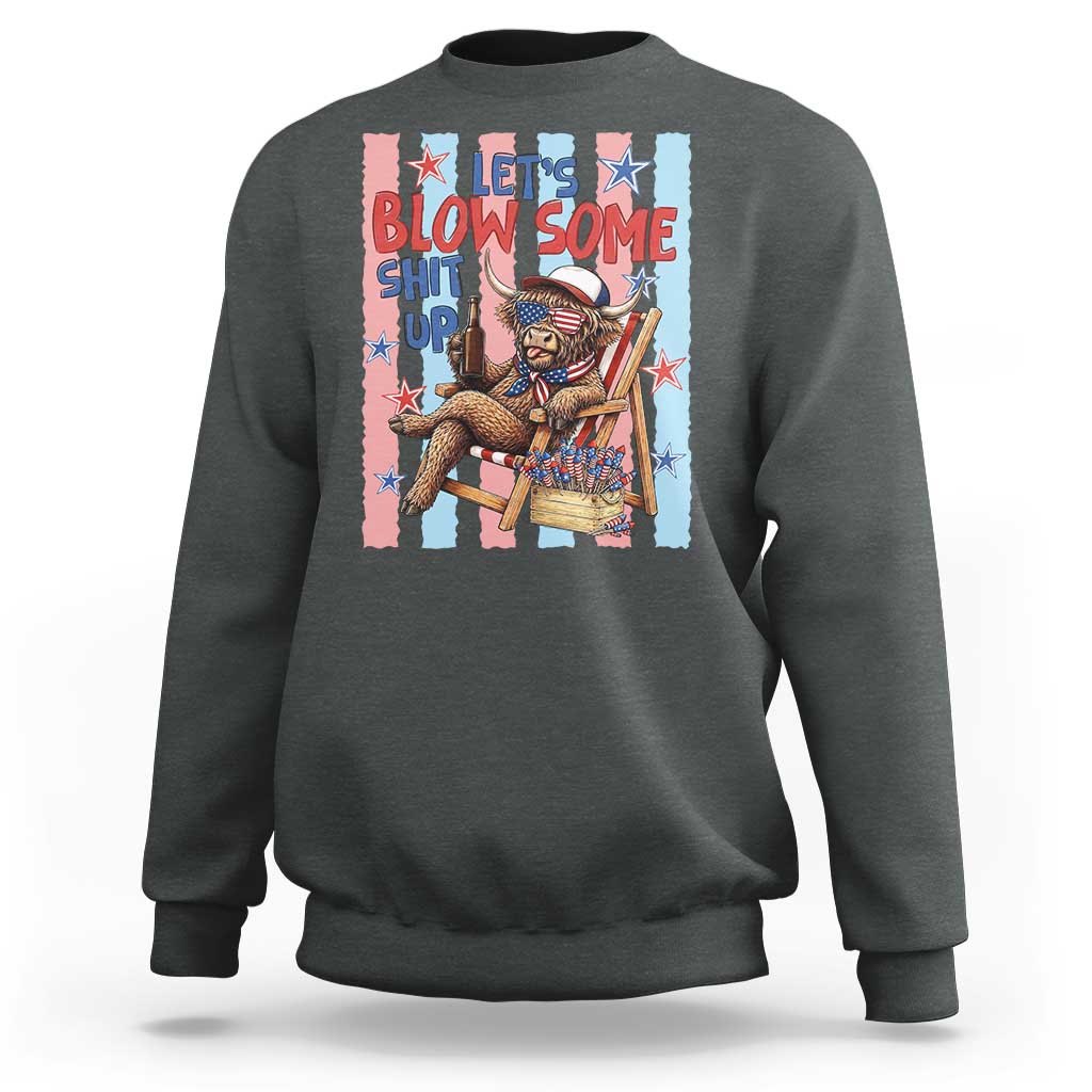 Funny Patriotic Highland Cow Sweatshirt 4th Of July Fireworks Celebration
