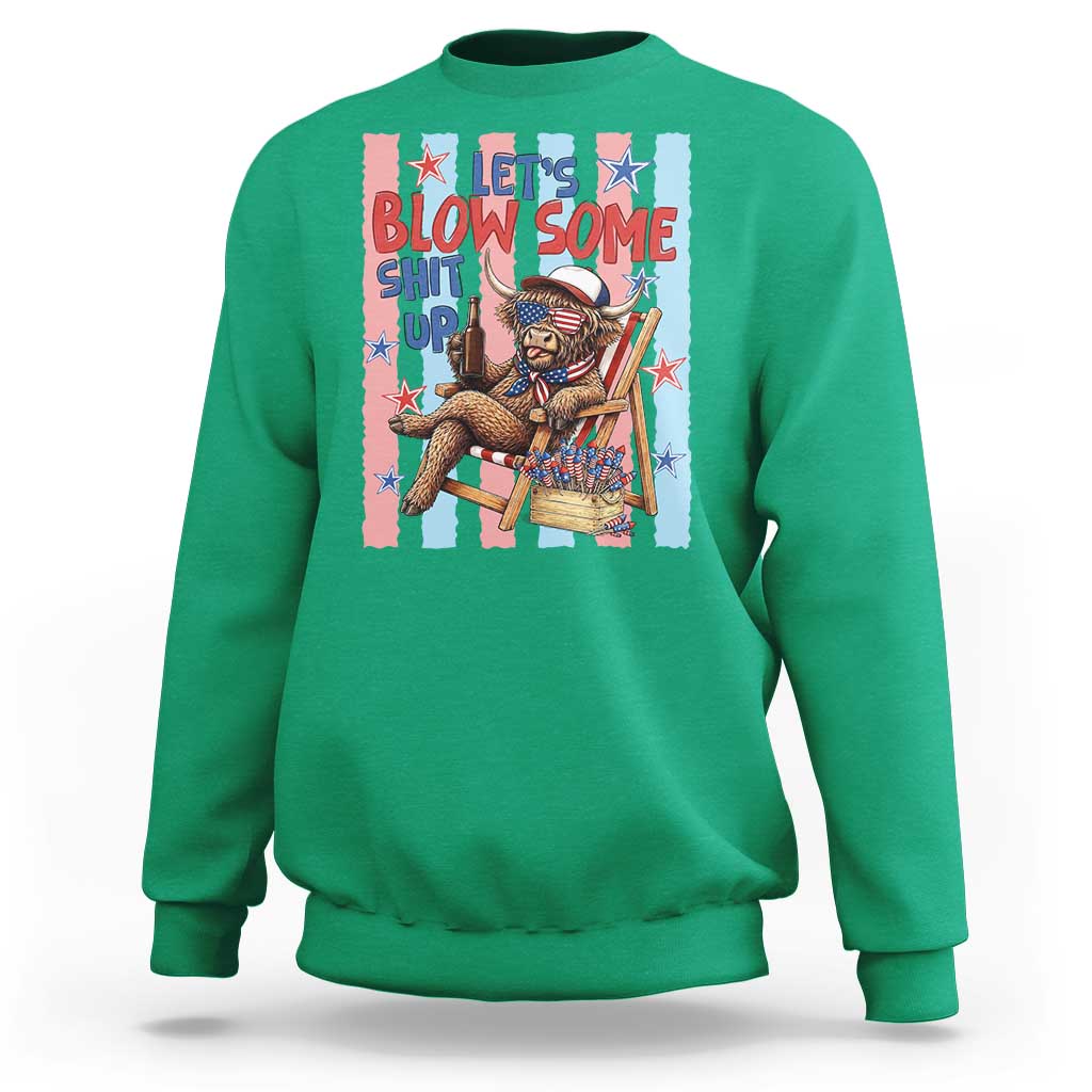 Funny Patriotic Highland Cow Sweatshirt 4th Of July Fireworks Celebration