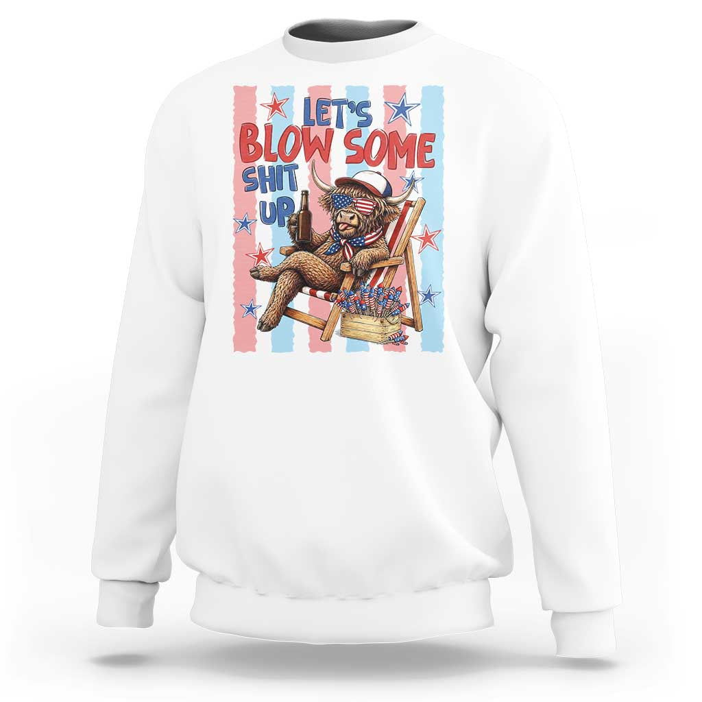 Funny Patriotic Highland Cow Sweatshirt 4th Of July Fireworks Celebration