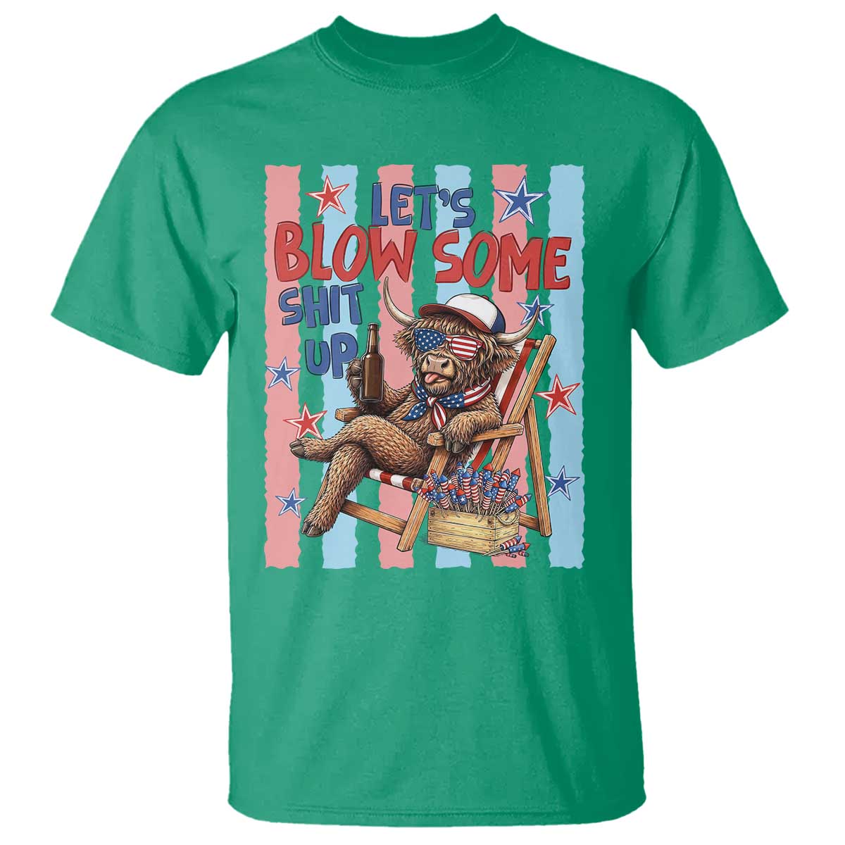 Funny Patriotic Highland Cow T Shirt 4th Of July Fireworks Celebration
