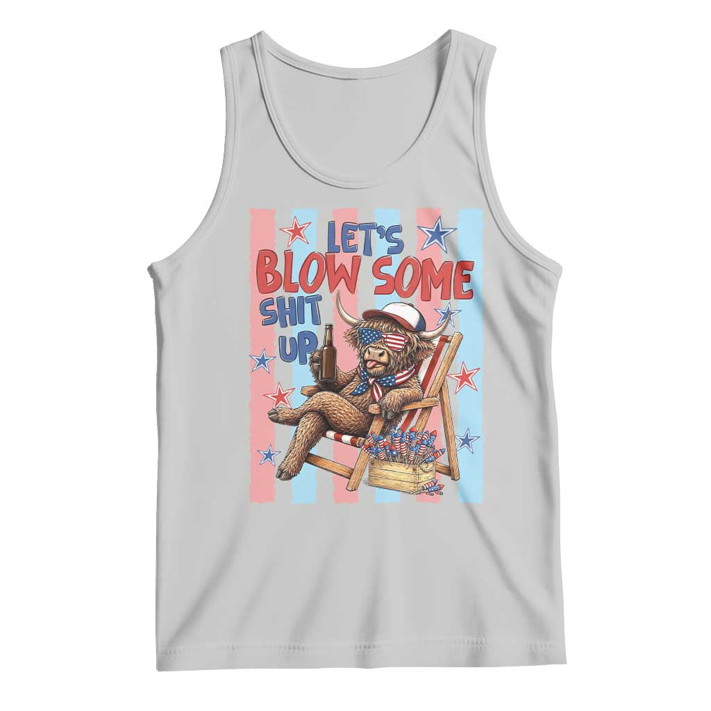 Funny Patriotic Highland Cow Tank Top 4th Of July Fireworks Celebration