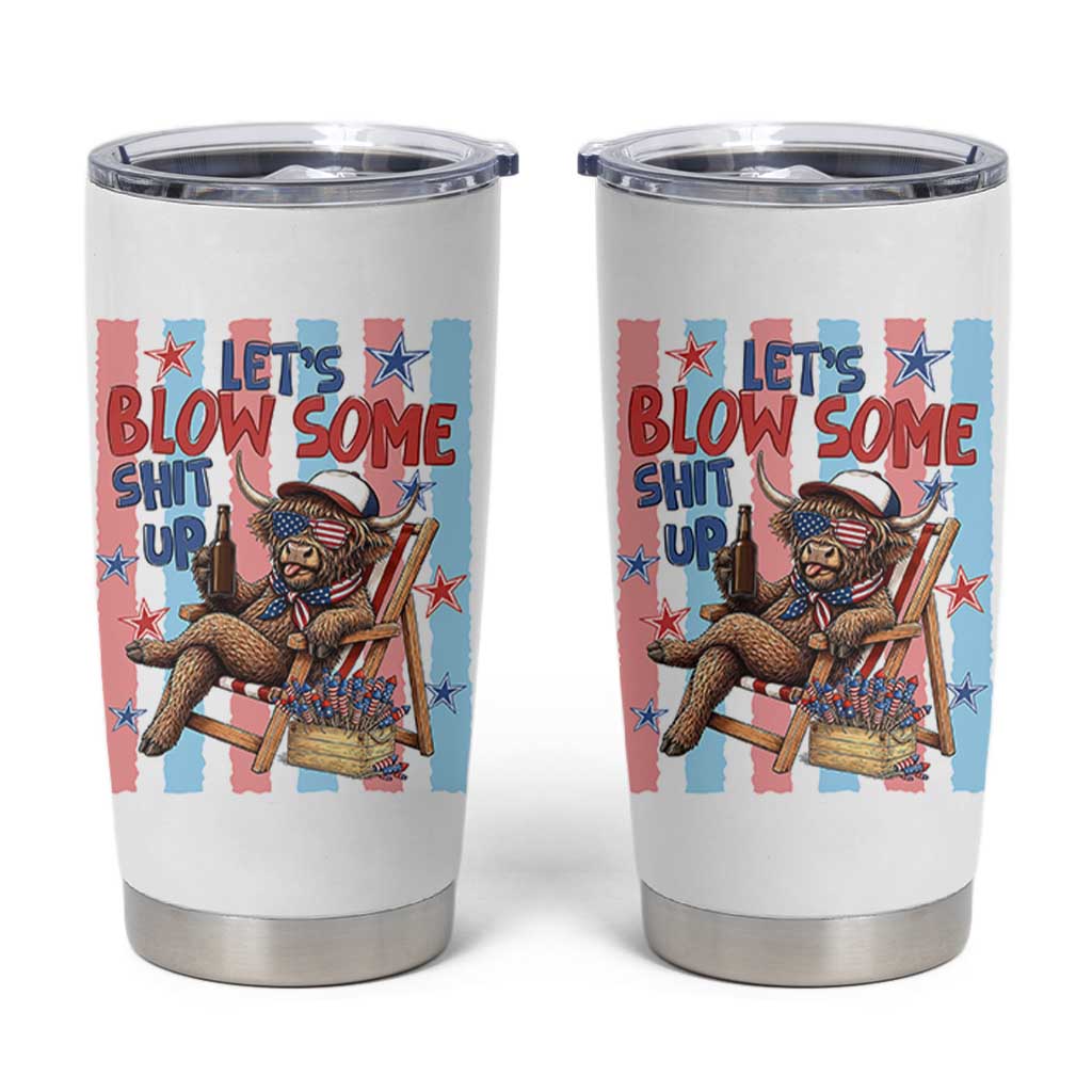 Funny Patriotic Highland Cow Tumbler Cup 4th Of July Fireworks Celebration