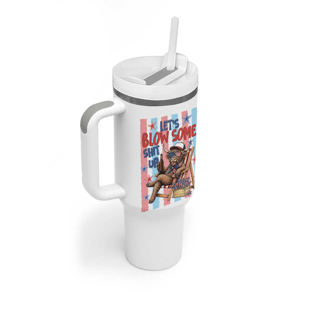 Funny Patriotic Highland Cow Tumbler With Handle 4th Of July Fireworks Celebration