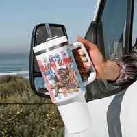 Funny Patriotic Highland Cow Tumbler With Handle 4th Of July Fireworks Celebration