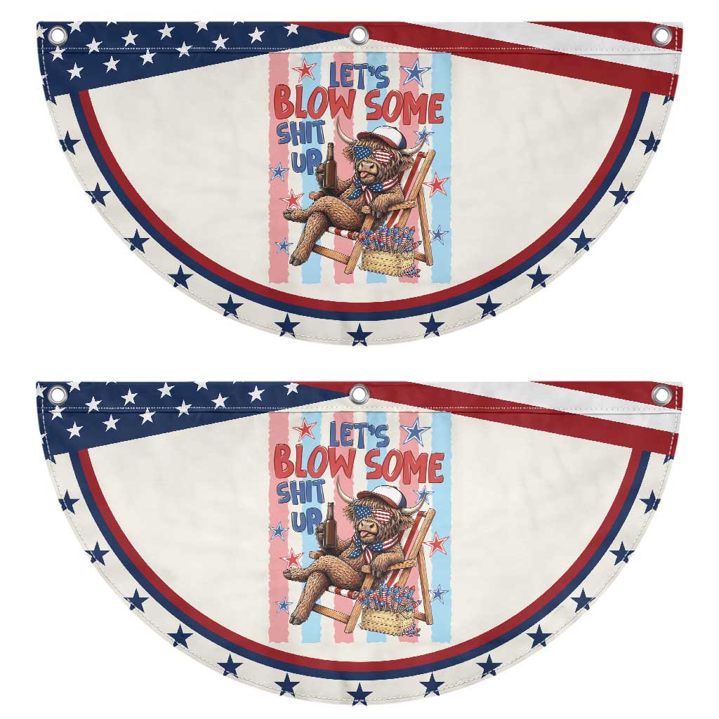 Funny Highland Cow Patriotic Fan Flag 4th Of July Fireworks Celebration