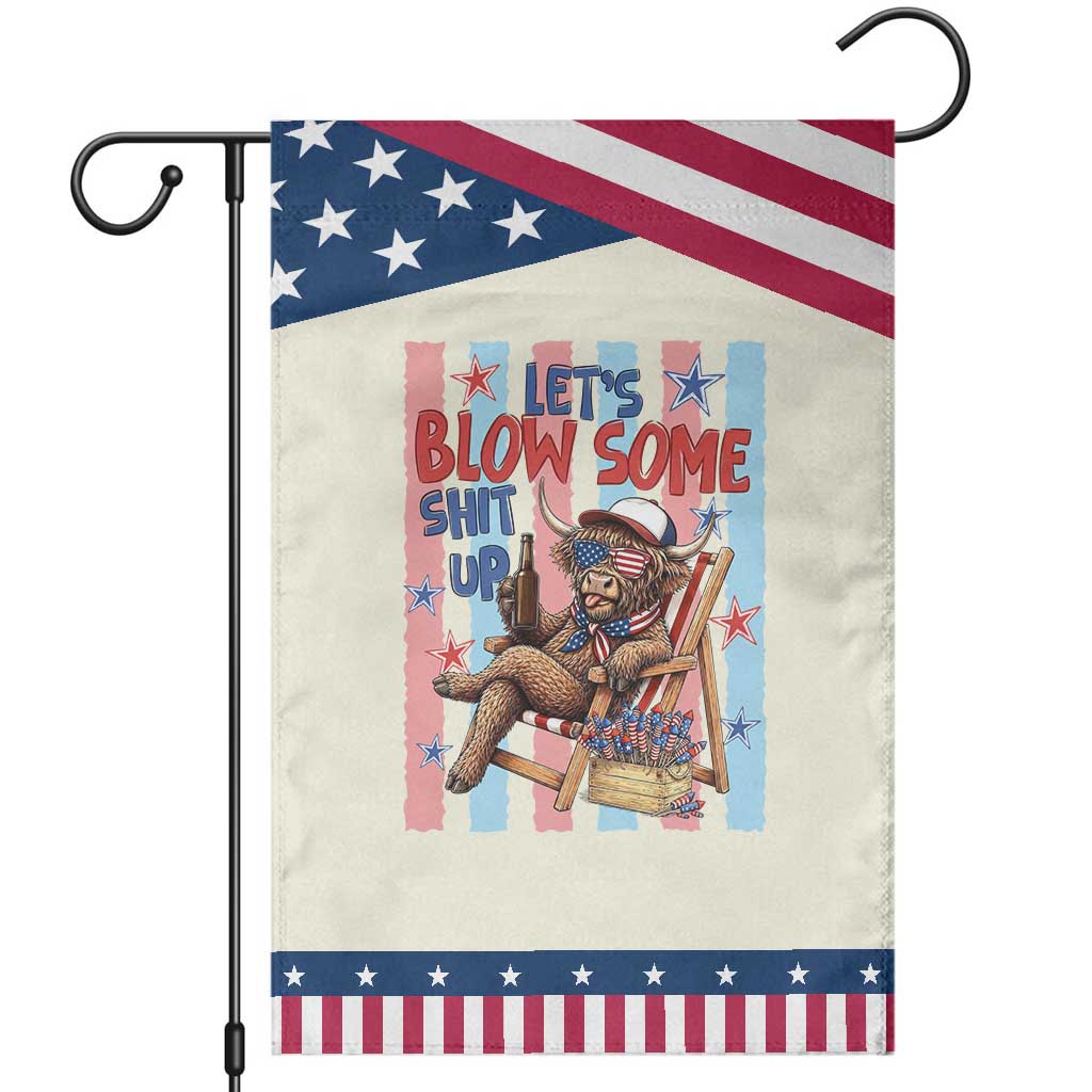 Funny Highland Cow Patriotic Garden Flag 4th Of July Fireworks Celebration