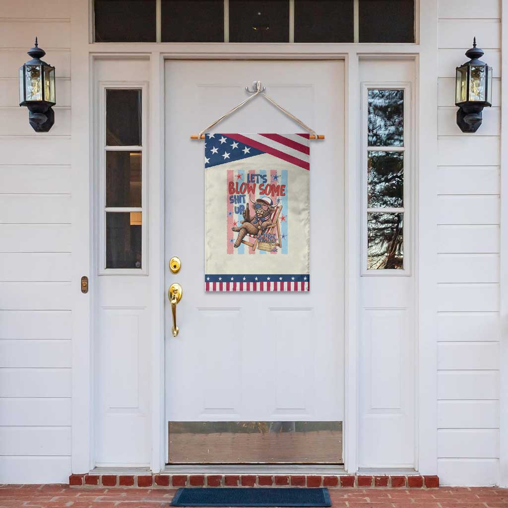 Funny Highland Cow Patriotic Garden Flag 4th Of July Fireworks Celebration