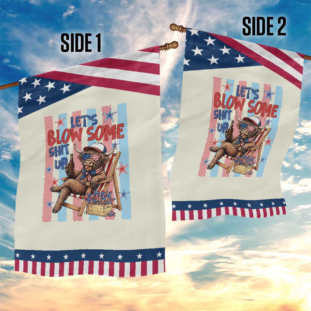 Funny Highland Cow Patriotic Garden Flag 4th Of July Fireworks Celebration
