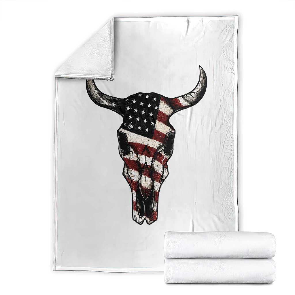 Vintage Western Cow Skull Usa Flag Throw Blanket Patriotic American Pride