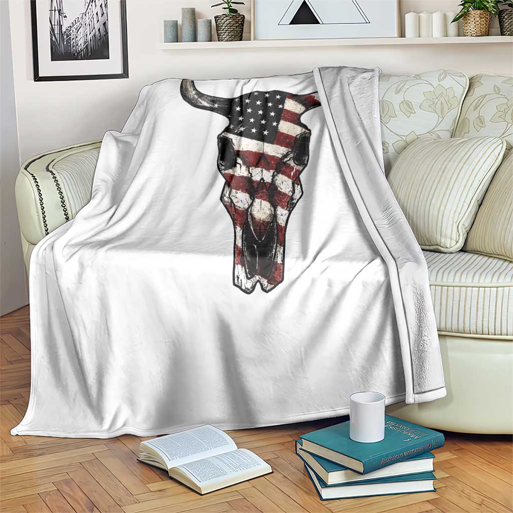 Vintage Western Cow Skull Usa Flag Throw Blanket Patriotic American Pride
