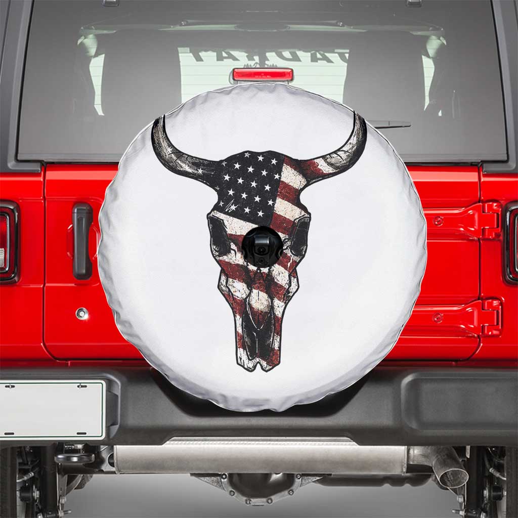 Vintage Western Cow Skull Usa Flag Spare Tire Cover Patriotic American Pride