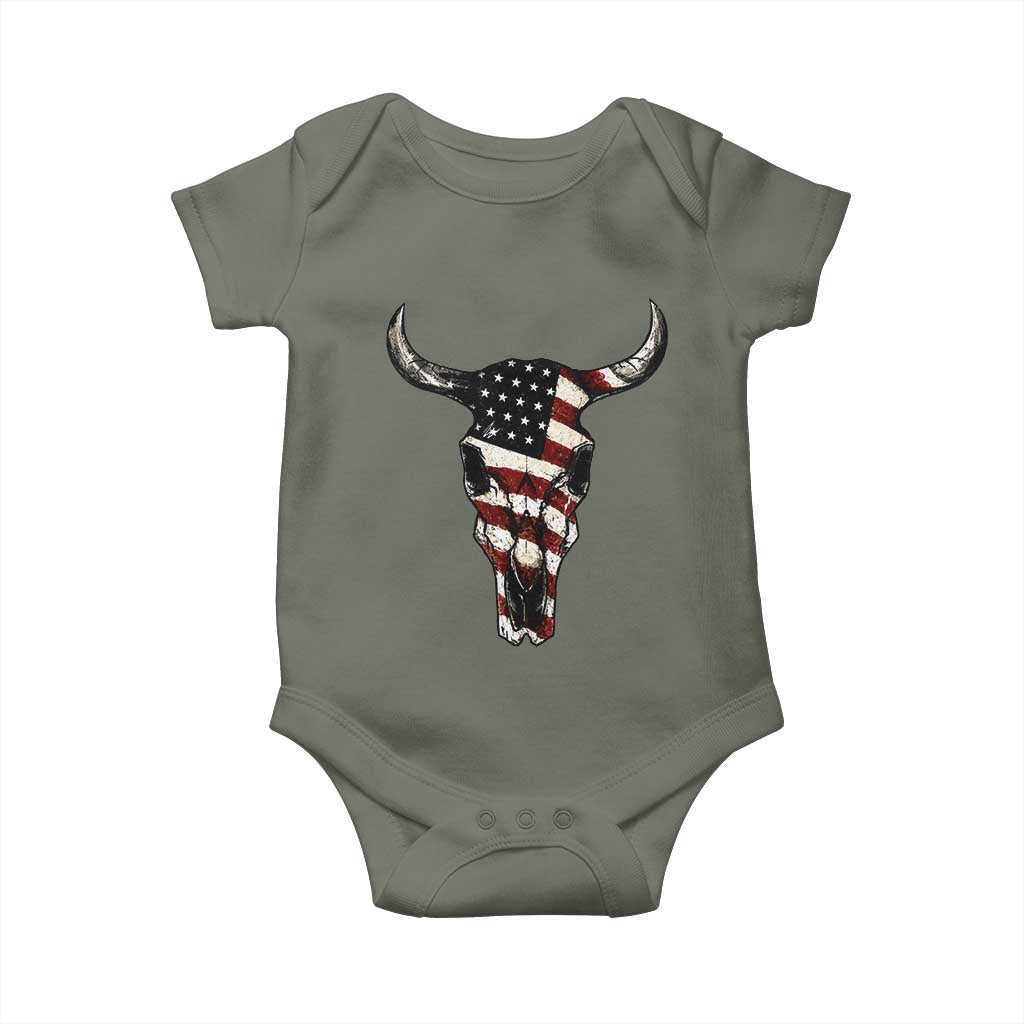 Vintage Western Cow Skull Usa Flag Baby Onesie Patriotic American Pride