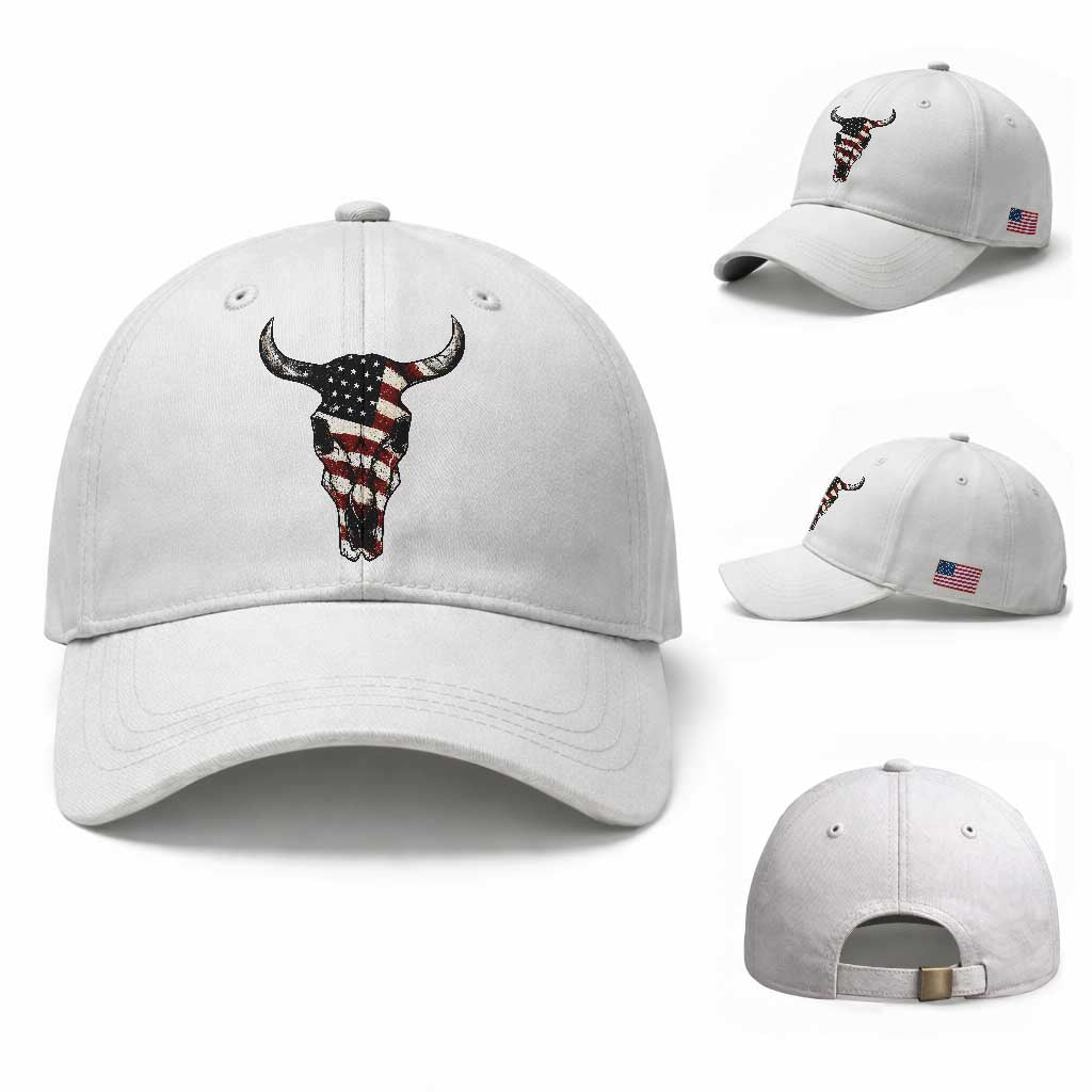 Vintage Western Cow Skull Usa Flag Baseball Cap Patriotic American Pride