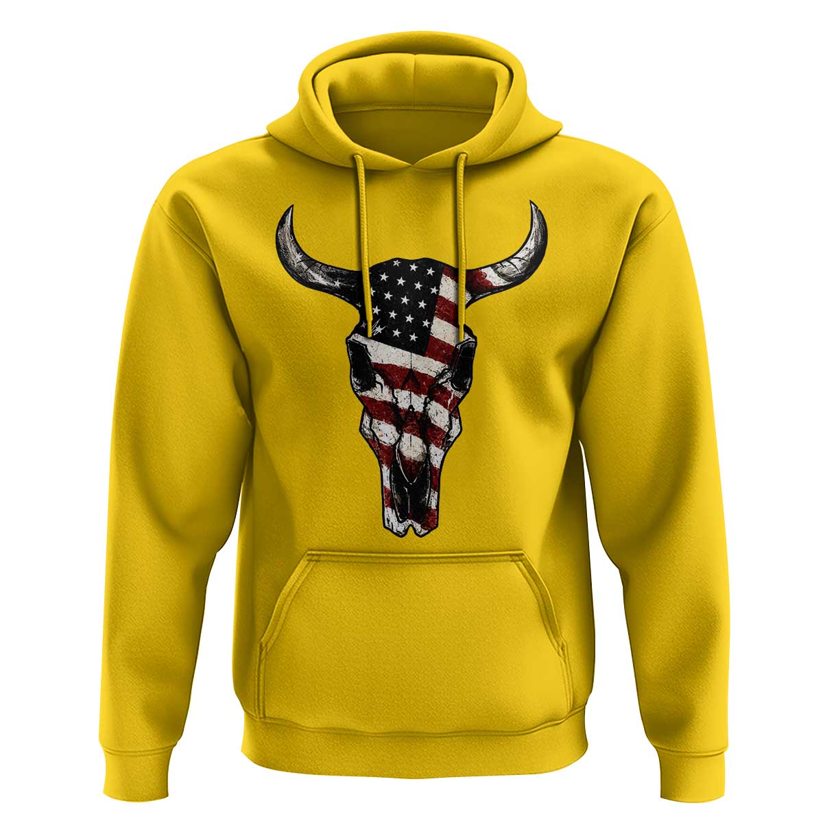 Vintage Western Cow Skull Usa Flag Hoodie Patriotic American Pride