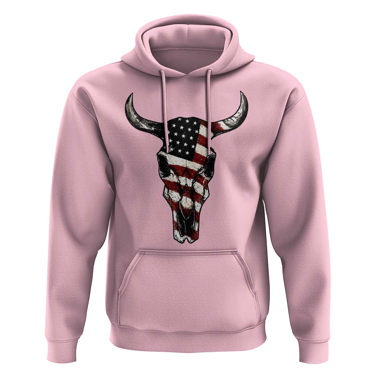 Vintage Western Cow Skull Usa Flag Hoodie Patriotic American Pride