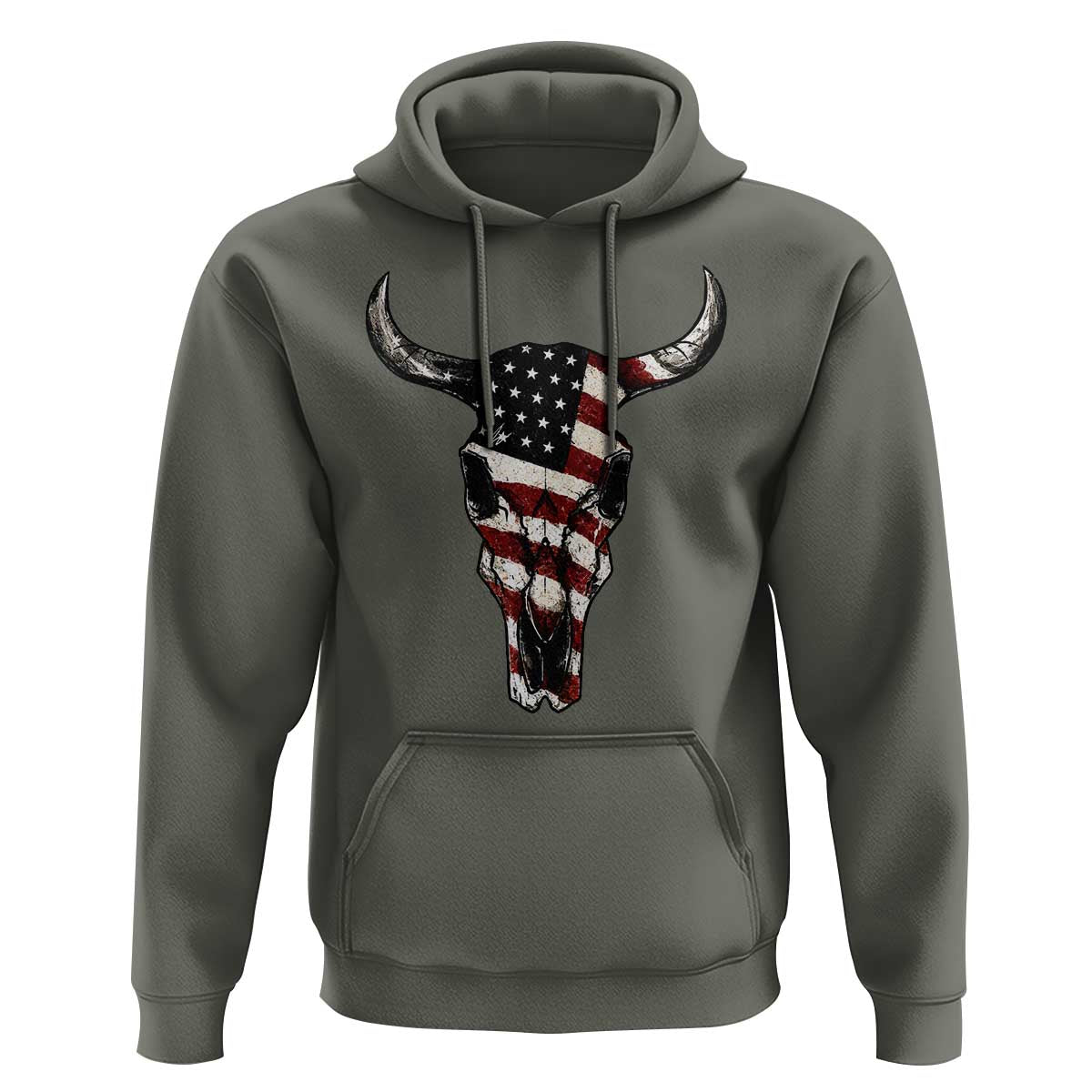 Vintage Western Cow Skull Usa Flag Hoodie Patriotic American Pride