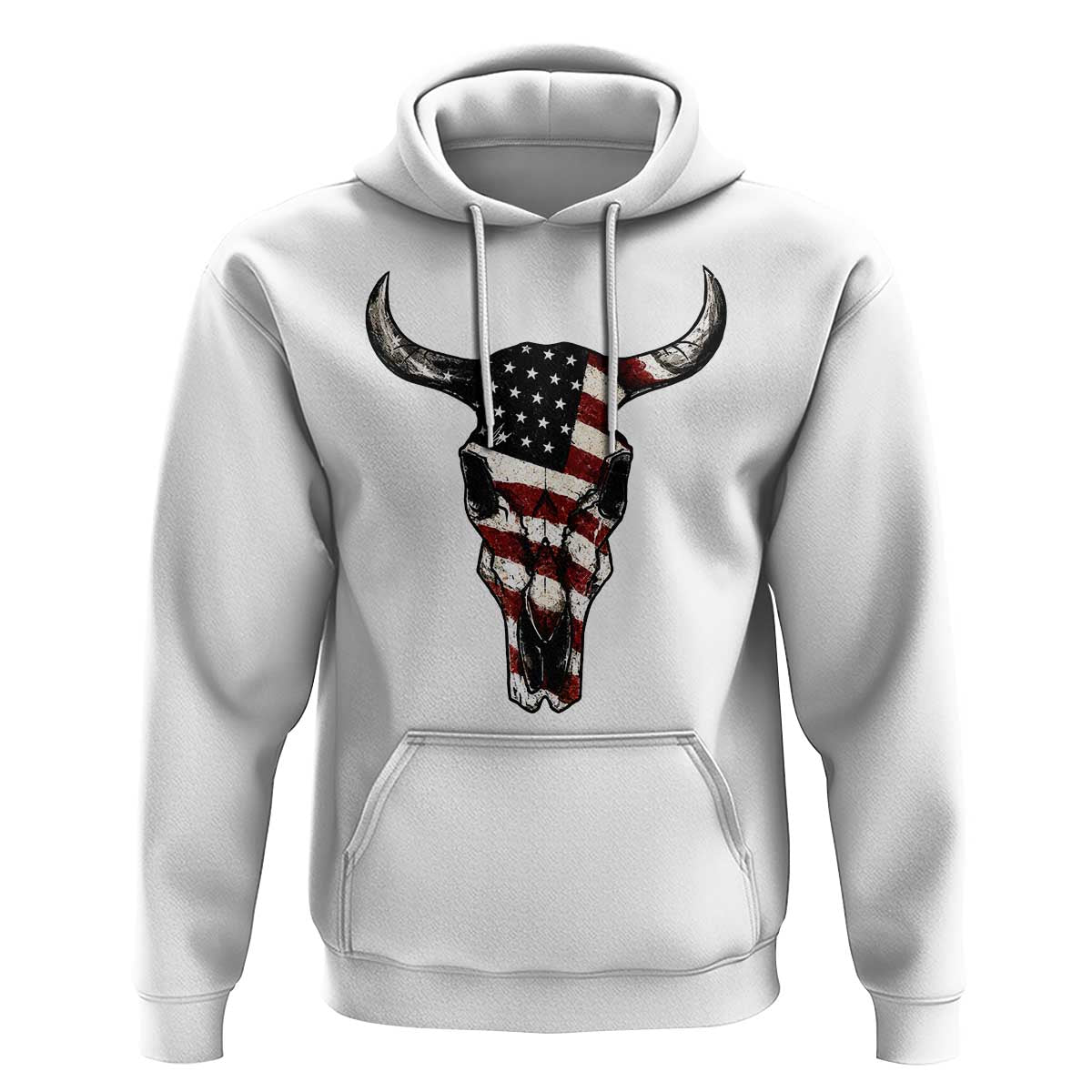 Vintage Western Cow Skull Usa Flag Hoodie Patriotic American Pride